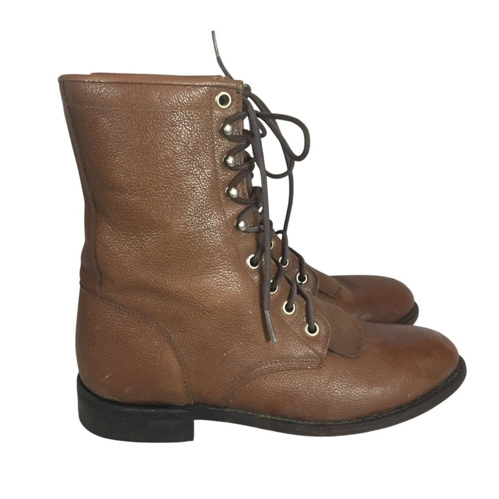 JUSTIN Womens 6 Brown Leather Roper Mid Calf Boots READ